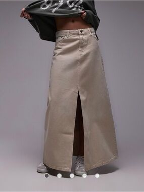 Topshop Denim Maxi Skirt in Sand